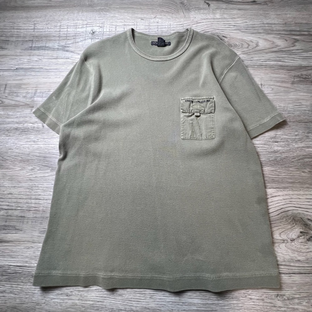 Structure‎ Pocket T-Shirt Mens XL Green Vintage 2000s Cotton Cargo Utility Tee